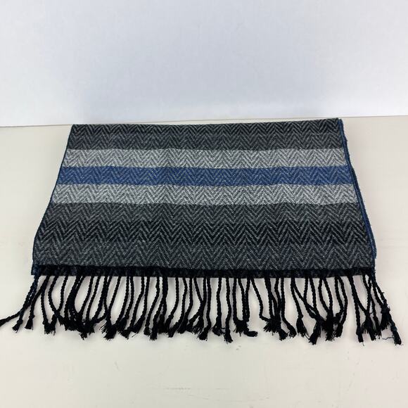 Club Room Striped Chevron 100% Silk Scarf with Fringe - Picture 2 of 4